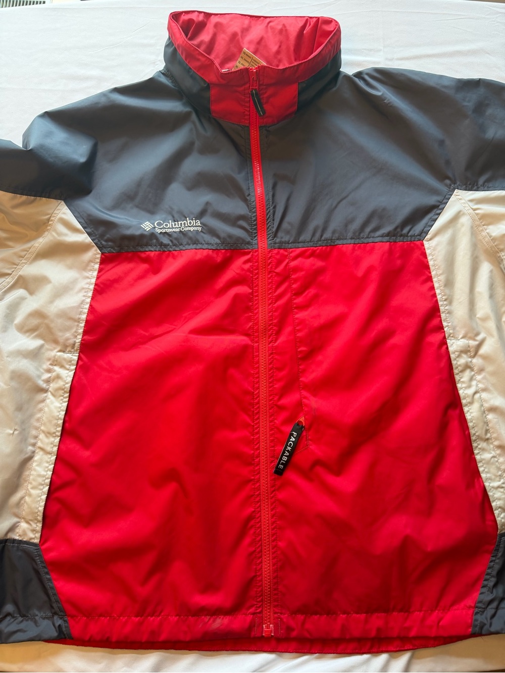 Columbia Bright Red Packable Jacket with Black Trim